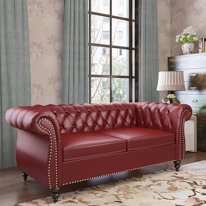 Chesterfield Loveseat Sofa, Modern Leather Small Sofa Couch 2 Seater - Image 3