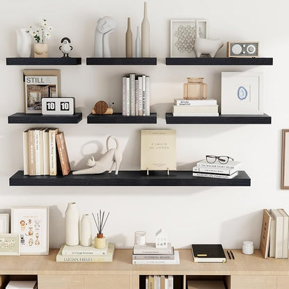 Acovy 40 Inch Floating Shelves, 3D Textured Wood Grain, Wooden Shelves - Image 8