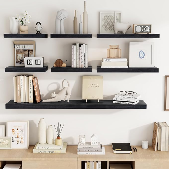 Acovy 32 Inch Floating Shelves, 3D Textured Wood Grain, Wooden Shelves - Image 8