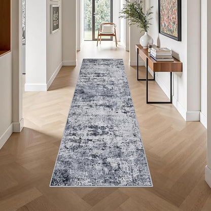 2.6'x10' Runner Rug Washable Rug: Modern Abstract Soft Thin Runner Rug Grey - Image 4