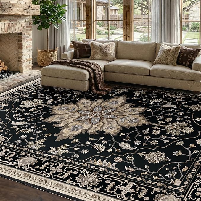 RELEANY Area Rugs 8'x10' Washable Non-Slip, Floral Vintage Distress Print - Image 4