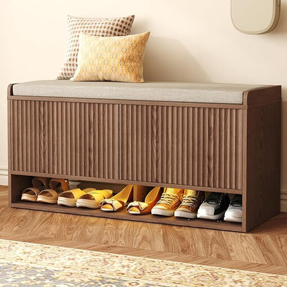 HOMEFORT 39.4" Fluted Shoe Storage Bench, Entryway Bench - Image 9