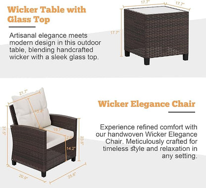 Shintenchi 3 Pieces Patio Furniture Set, PE Rattan Wicker 3 Pcs Patio Set - Image 3