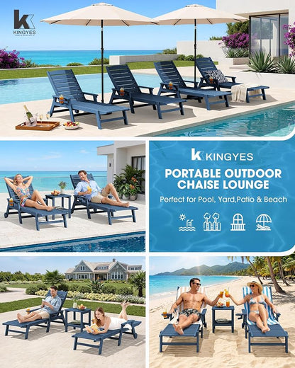 KINGYES HDPE Lounge Chair Outdoor, Patio Chaise Lounge Recliner - Image 8