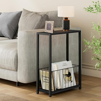 Homleke Narrow Side Table with Magazine Holder, Skinny End Table Perfect - Image 2