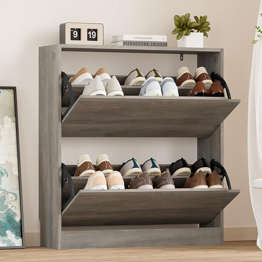BORNOON Shoe Cabinet with 2 Flip Drawers, Slim Narrow Shoe Storage Cabinet by BORNOON