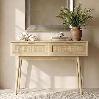 HOPUBUY Console Table Rattan Desk - Image 4