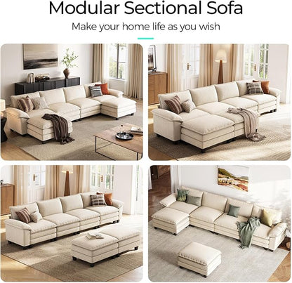 LINSY HOME 157" Modular U-Shaped Sectional Sofa, 4-Seat Corduroy Modern Cloud - Image 6