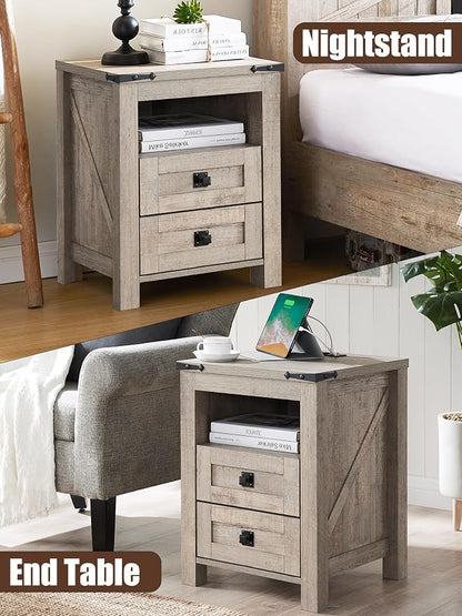 T4TREAM Nightstand with Charging Station, End Table, Side Table with 2 Drawers - Image 8