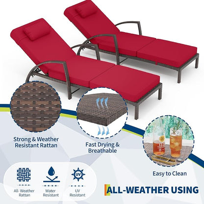 GarveeLife 2-Piece Rattan Patio Folding Chaise Lounge, 5-Position Adjustable - Image 6
