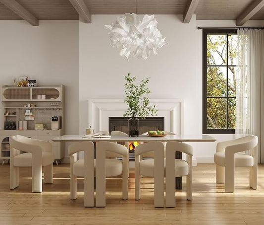 Hyfirm Upholstered Linen Barrel Dining Chairs Set of 6, Modern Accent Kitchen by Hyfirm
