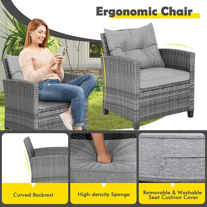 Tangkula 3 Pieces Patio Furniture Set, Outdoor PE Rattan Conversation Chair Set - Image 6