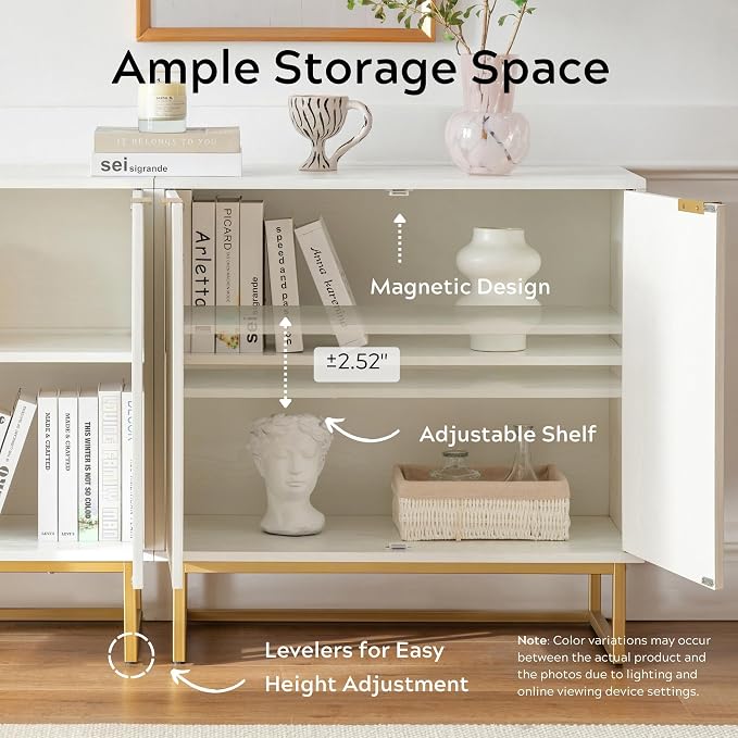 EYYTHUNG Fluted Cabinet with Storage Set of 2, Sideboard Buffet Cabinet with - Image 4