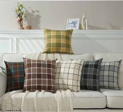 Stellhome Pack of 2 Fall Linen Buffalo Check Decorative Throw Pillow Covers - Image 6