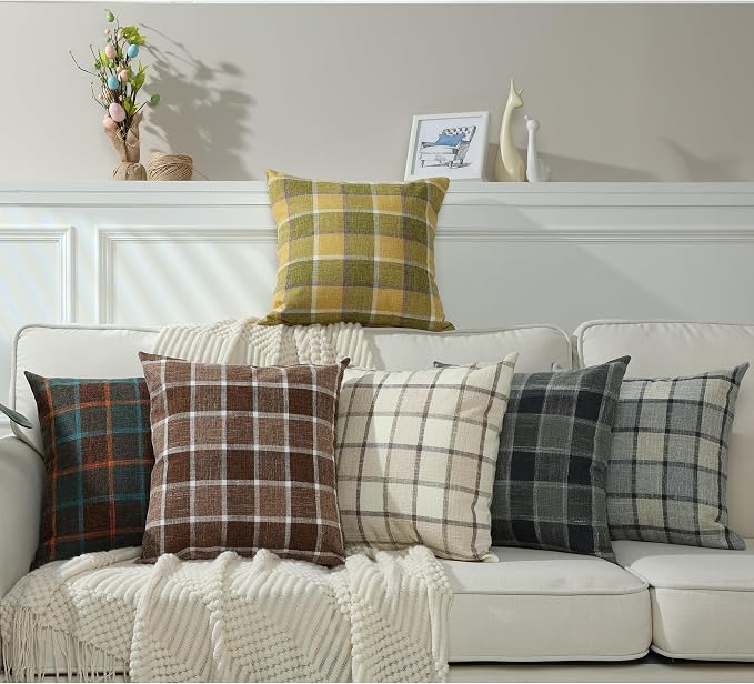 Stellhome Pack of 2 Fall Linen Buffalo Check Throw Pillow Covers, Farmhouse - Image 6