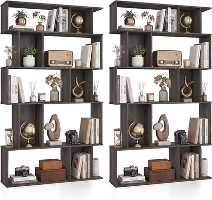 Giantex 5-Tier Bookshelves Set of 2, 10-Cube Geometric Bookcase by Giantex