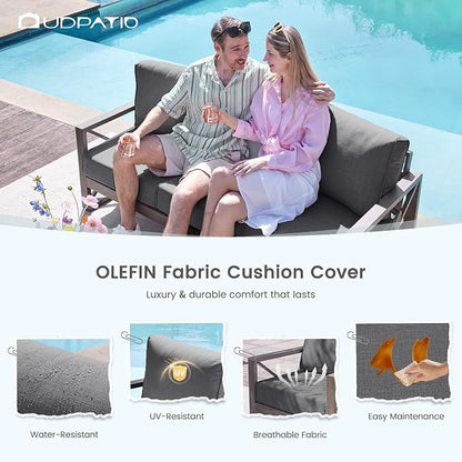 UDPATIO Aluminum Patio Furniture Set, Faux Wood Grain Modern Outdoor Furniture - Image 6