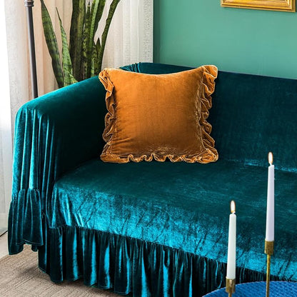 GLORY SEASON Velvet Sofa Cover Soft Decorative Luxurious Solid Exquisite Ruffle - Image 8