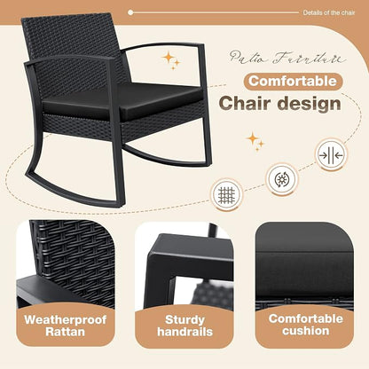 Greesum 3 Pieces Outdoor Furniture Set Patio Bistro Rocking Chairs - Image 6