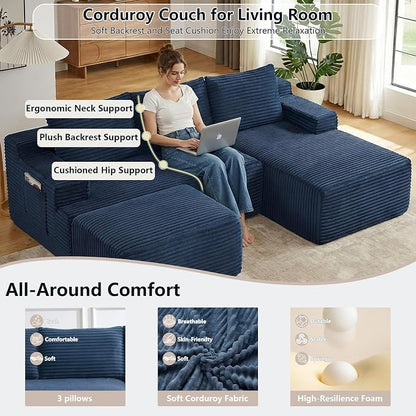 96" Cloud Sectional Couch U-Shaped Chaise - Image 3