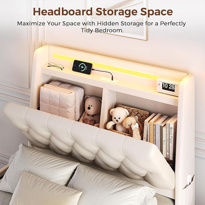 Twin LED Velvet Bed Frame with 2 Storage Drawers&Hidden Headboard, Upholstered - Image 3