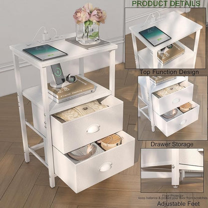 sthmec Nightstand with Charging Station, LED Night Stand Set 2, Bedside Table - Image 5