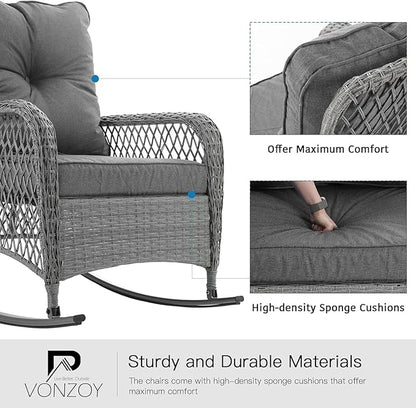 Patio Furniture Set 3 Pieces, Wicker Outdoor Rocking Bistro Set - Image 3