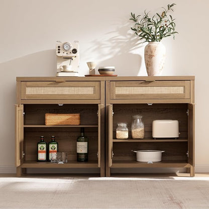 SICOTAS Sideboard Buffet Cabinet Set of 3, Rattan Credenza Storage Cabinet - Image 7