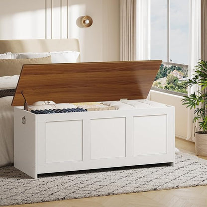 HOOBRO Storage Bench, 43.3" Retro Wooden Storage Chest, Wooden Storage Trunk - Image 6