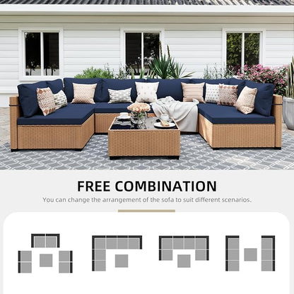 UPHA 7 Pieces Patio Furniture Sets, Wicker Outdoor Sectional Sofa Couch - Image 4