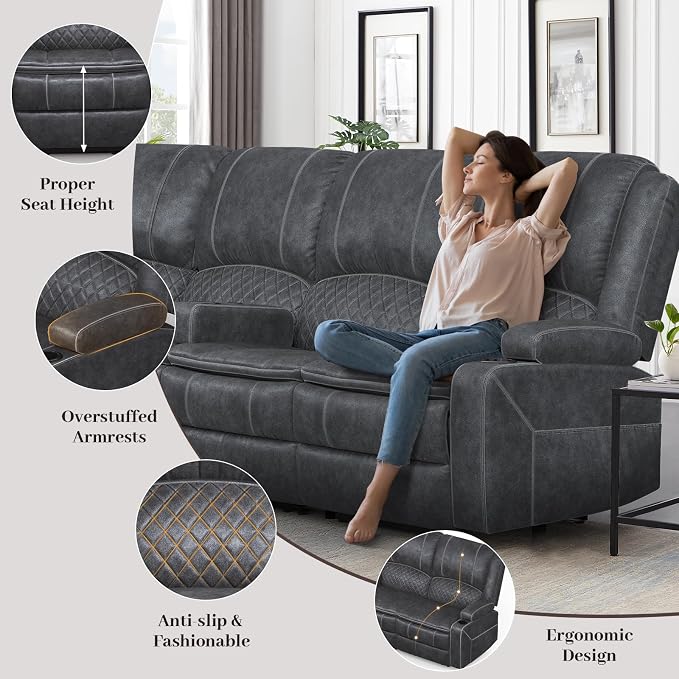 Yolsali Manual Reclining Sectional Sofa Set, 7 Seats Soft Dutch Velvet Recliner - Image 6