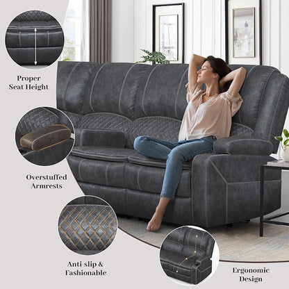 Yolsali Manual Reclining Sectional Sofa Set, 7 Seats Soft Dutch Velvet Recliner - Image 6