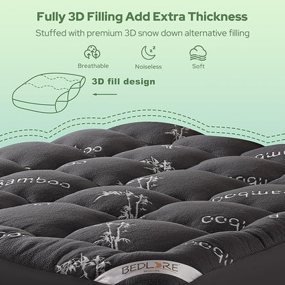 BEDLORE Full Size Mattress Topper Viscose Derived from Bamboo, Thick Pillow Top - Image 5