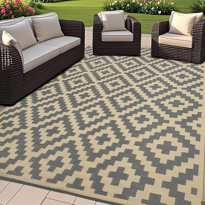 SAND MINE 6 x 9 Ft Reversible Mats, Plastic Straw Rug, Modern Area Rug by SANDMIND