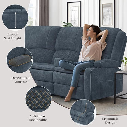 Yolsali Manual Reclining Sectional Sofa Set, 5 Seats Soft Fabric Recliner - Image 5