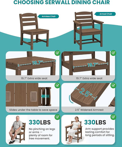 SERWALL HDPE Dining Set for 6: 1 Umbrella Hole Table, 4 Armless + 2 Armchairs. - Image 7