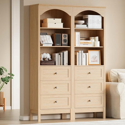 Bookshelf with Drawers, Floor Standing Display Storage Cabinet - Image 3