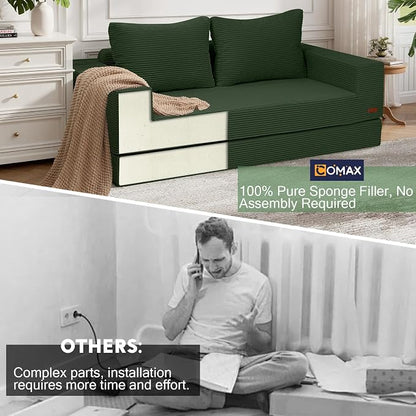 COMAX Convertible Sofa Bed Queen, Corduroy Folding Floor Couch Pull Out Couch - Image 9