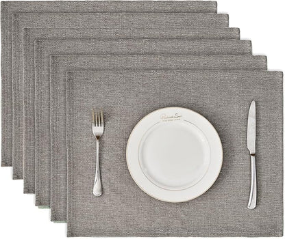 BALCONY & FALCON Placemats Set of 6 Faux Linen Cloth Place Mats Washable by BALCONYFALCON