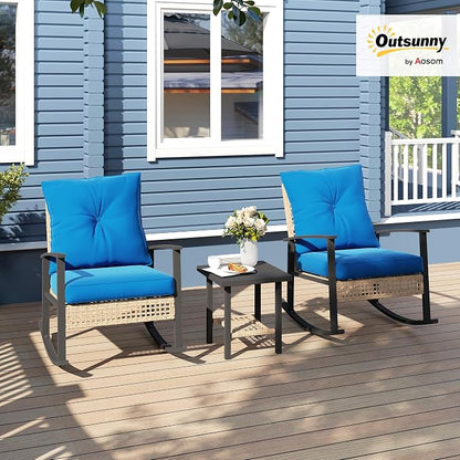 Outsunny 3 Pieces Rocking Wicker Outdoor Bistro Set, Rattan Patio Furniture Set - Image 2
