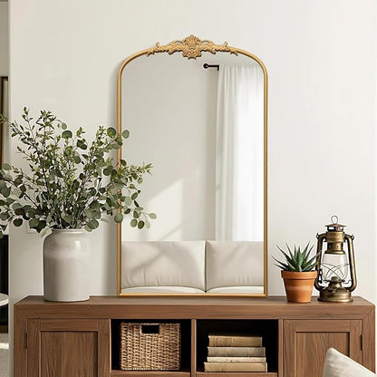 Besdomus Large Vintage Arched Mirror: 24"x42" French Arch Gleaming Gold Antique - Image 6