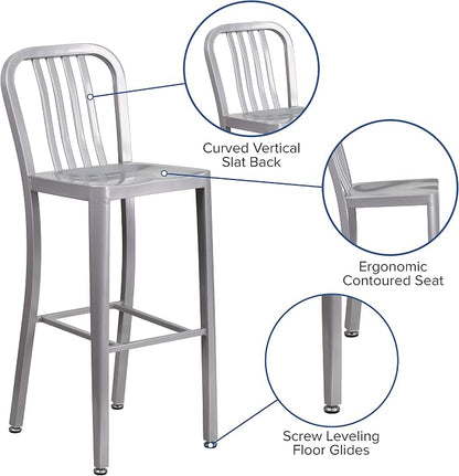 Flash Furniture Commercial Grade 30" High Silver Metal Indoor-Outdoor Barstool - Image 4