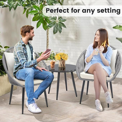 wildformers 3 Pieces Bistro Set, Woven Rope Chair - Image 3