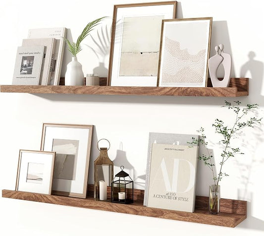 Fun Memories Picture Ledge Shelves Set of 2, 32 Inch Rustic Wall Mounted by FunMemories