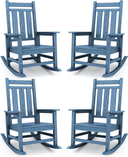 KINGYES Oversized Outdoor Rocking Chair Set of 4, All-Weather Patio Rocking by KINGYES