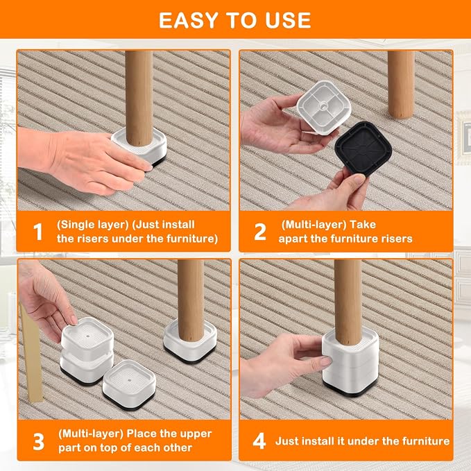 shouwuhho 8 Pack Furniture Risers Adjustable Bed Risers Heavy Duty Lifts Height - Image 7