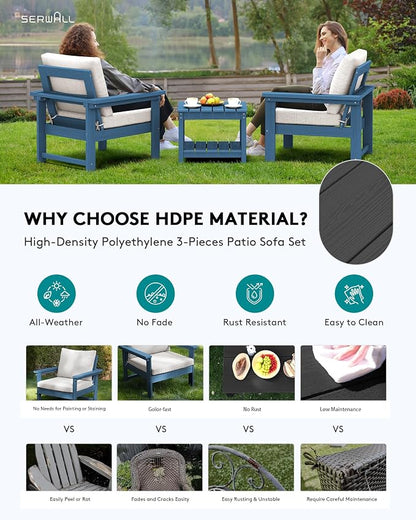 SERWALL HDPE Patio Sofa Set, 3-piece Sectional Outdoor Furniture Set, All - Image 3