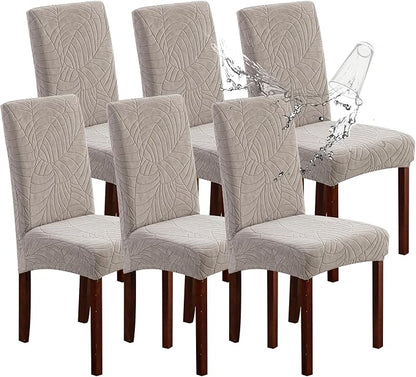 Genina Waterproof Chair Covers for Dining Room 6 Pack, Stretch Jacquard Dining by Genina