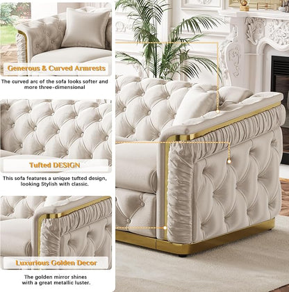 62.2" Luxury Velvet Chesterfield Sofa Tufted Victorian Black and Gold Couch - Image 4