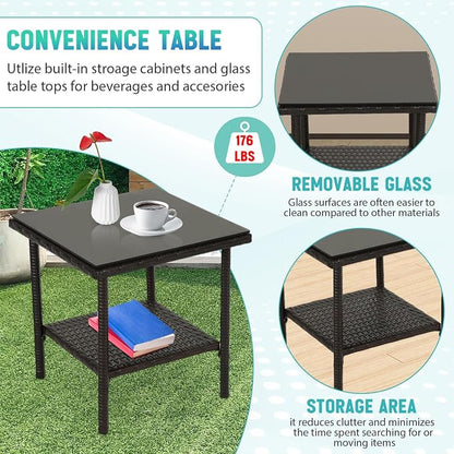 FDW 3 Piece Bistro Conversation Set Patio Brown Wicker Chairs Furniture Outdoor - Image 5